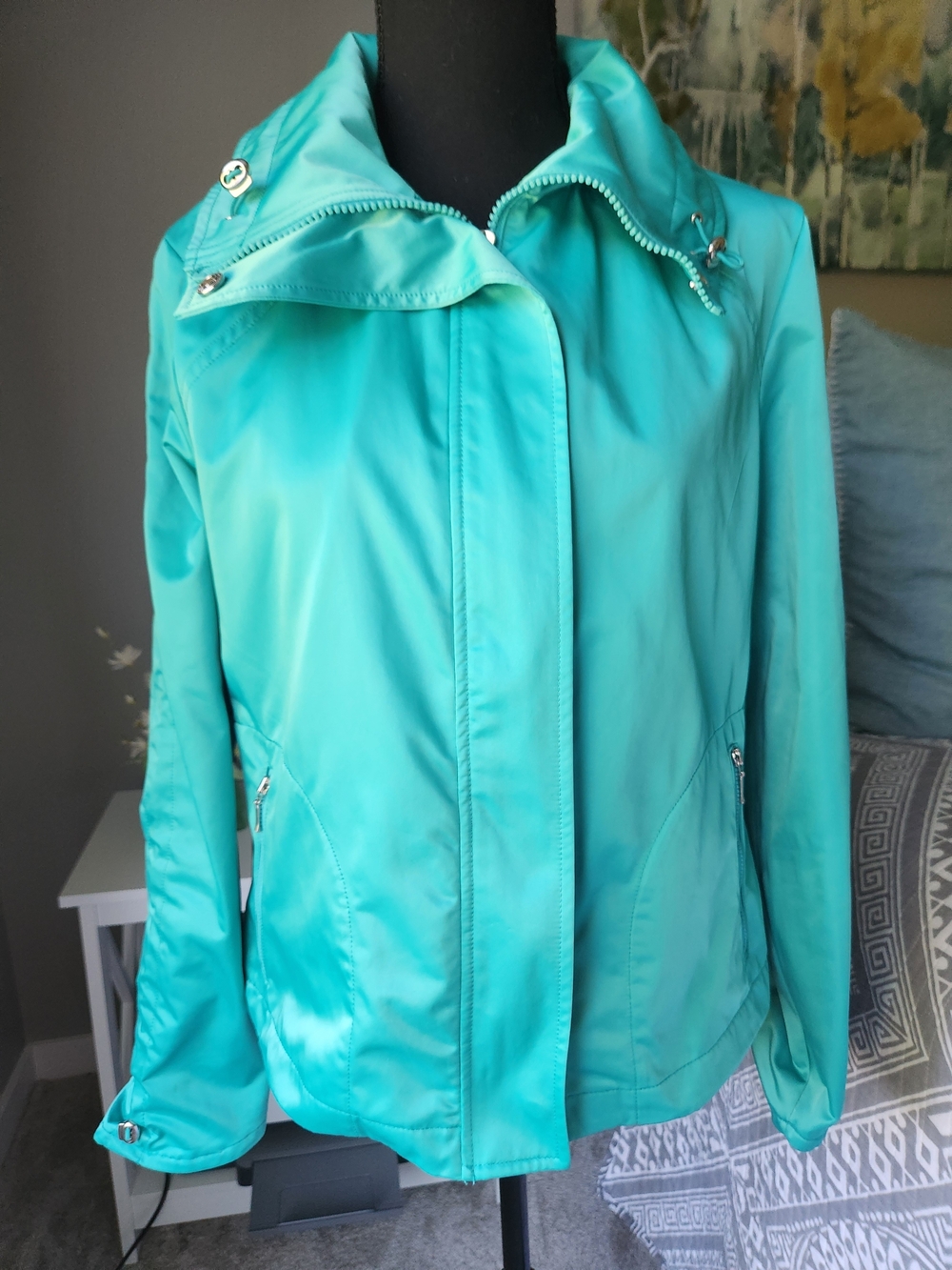 Chico's Bright Turquoise Hooded Utility Jacket